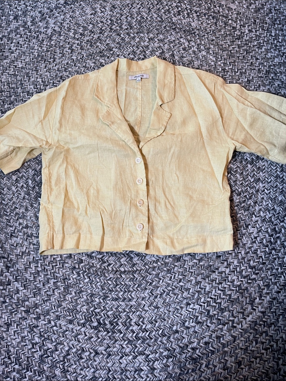 Madewell Pale Yellow Linen Button-Front Crop Shirt